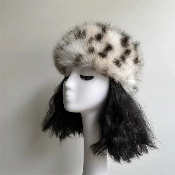 leopard vegan rabbit fur painter's hat